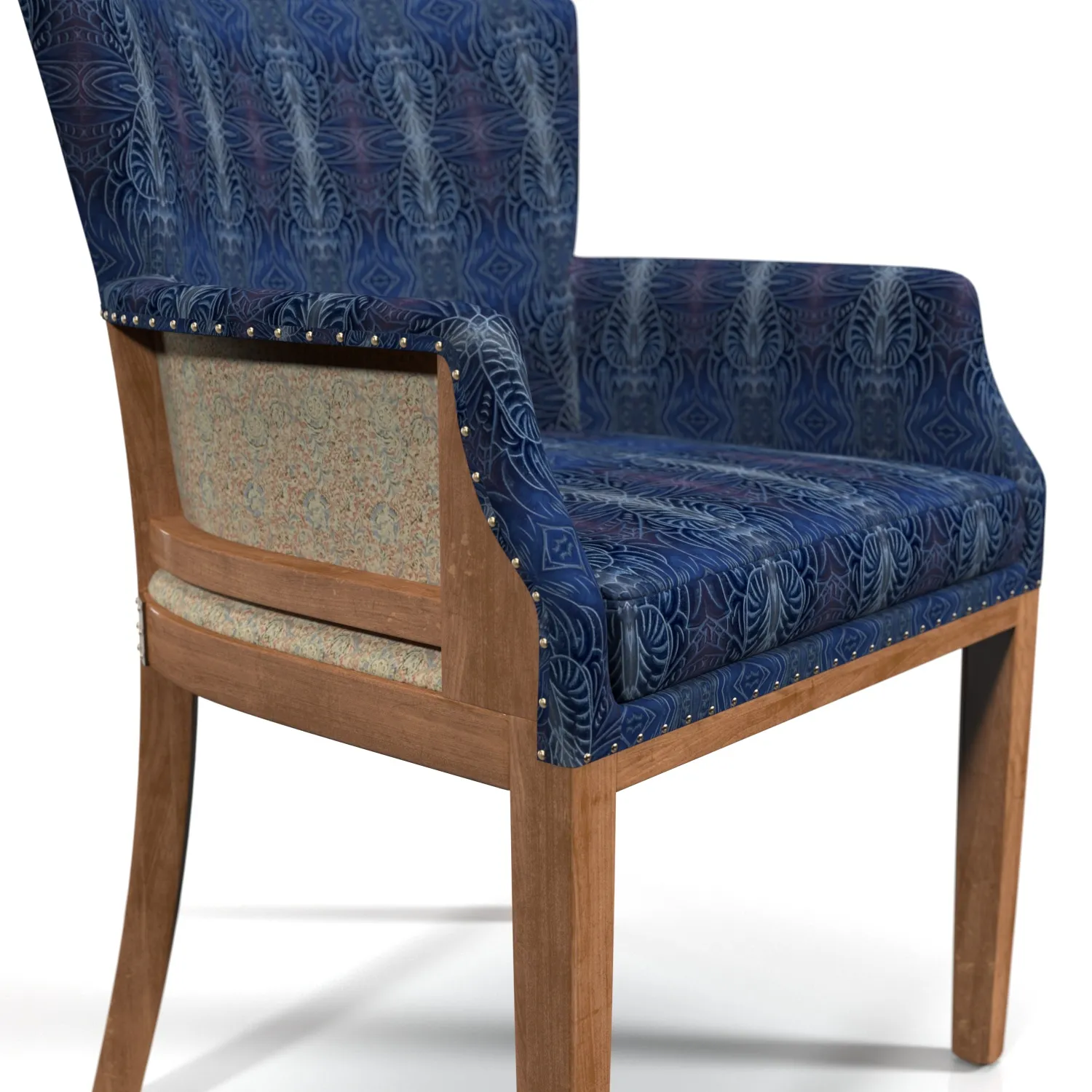 Upholstered Fabric Seat And Wooden Base Arm Dining Chair 3D Model_05